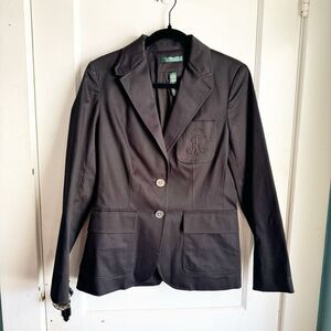 Lauren Ralph Lauren Double Button Blazer Jacket Black  Monochrome Logo Cotton 8